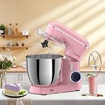 Honinst Stand Mixer, 6.5QT 10-Speed 660W Tilt-Head Electric Stand Mixer, 3-In-1 Kitchen Mixer with Bowl, Dough Hook, Whisk and Beater, Food Mixer for Baking, Cake and Most Home Cooks, Pink