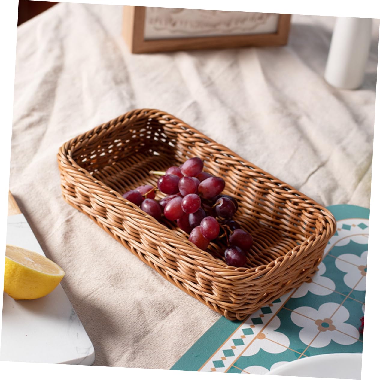 ABOOFAN 5 Piezas Cesta De Almacenamiento De Cubiertos Cesta De Pan Canasta De Frutas Porta Bocadillos De Mesa Soporte De Ratán Falso Cesta De Mimbre Falsa Accesorio De Cocina El Plastico