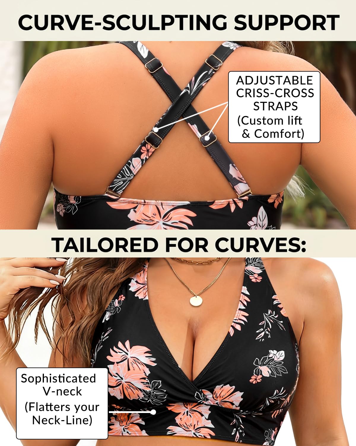 Yonique - Bikini de Cintura Alta para Mujer, Talla Grande, con Control de Abdomen