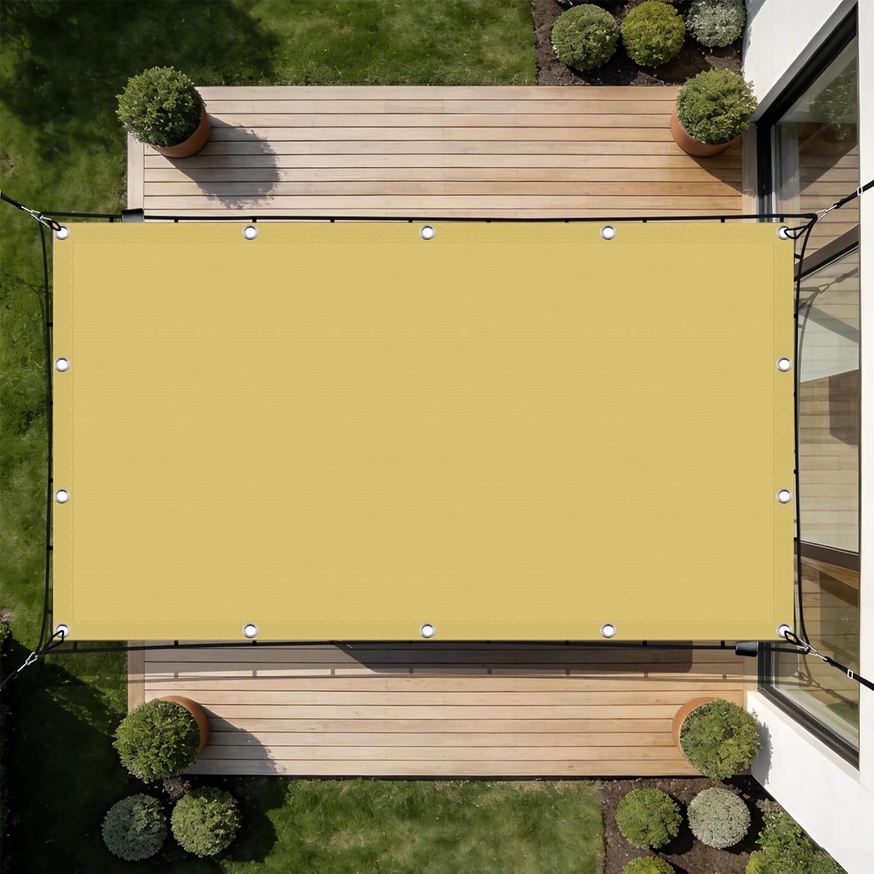 Sonnensegel Wasserdicht 140 x 250 cm Wasserabweisend & Windabweisend, Sonnenschutz, 98% UV Schutz, Reißfest Regenschutz, Sun Segel Segeltuch, für Balkon Garten Terrasse, Sandgelb