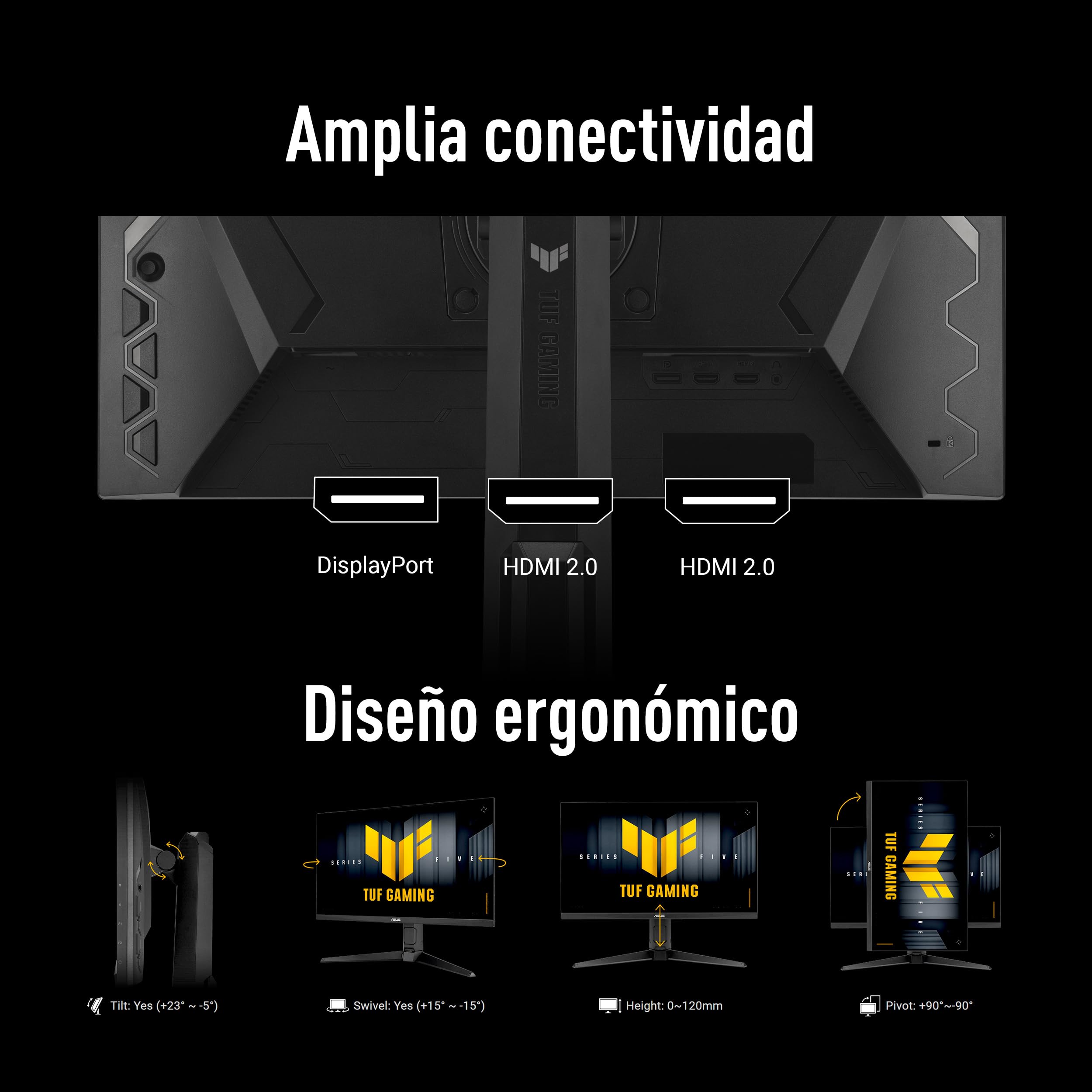 ASUS TUF Gaming VG279QML5A - Monitor de 27", Panel Full HD Fast IPS, 240Hz, 0,3 ms, G-Sync, AMD FreeSync Premium, ELMB Sync, 99% sRGB, Ajuste de Altura, DisplayWidget Center, AI Gaming