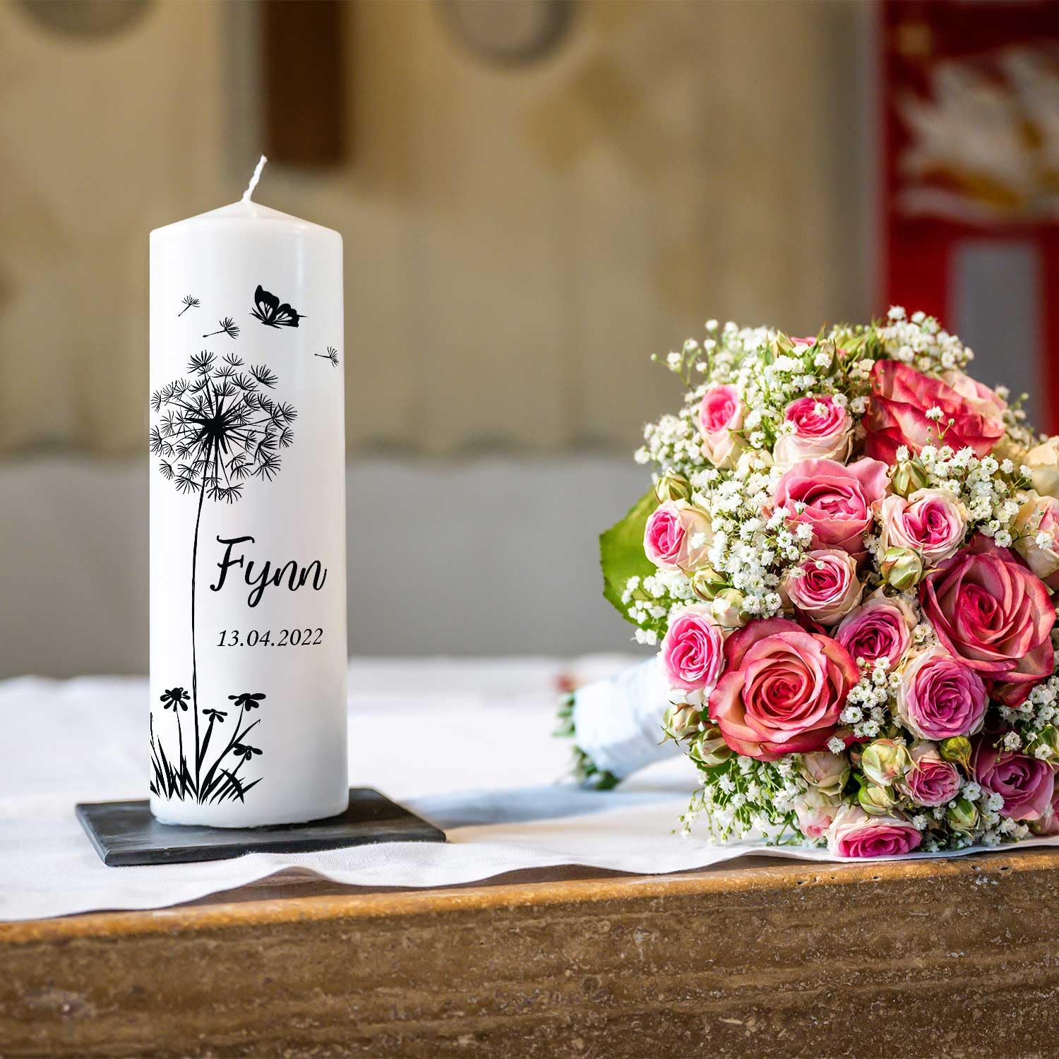 Candela Personalizzata GRAVURZEILE Con Stampa UV, A Forma Di Leone O Farfalla, Per Battesimo, Comunione O Ricordo, 25x8 Cm - 2