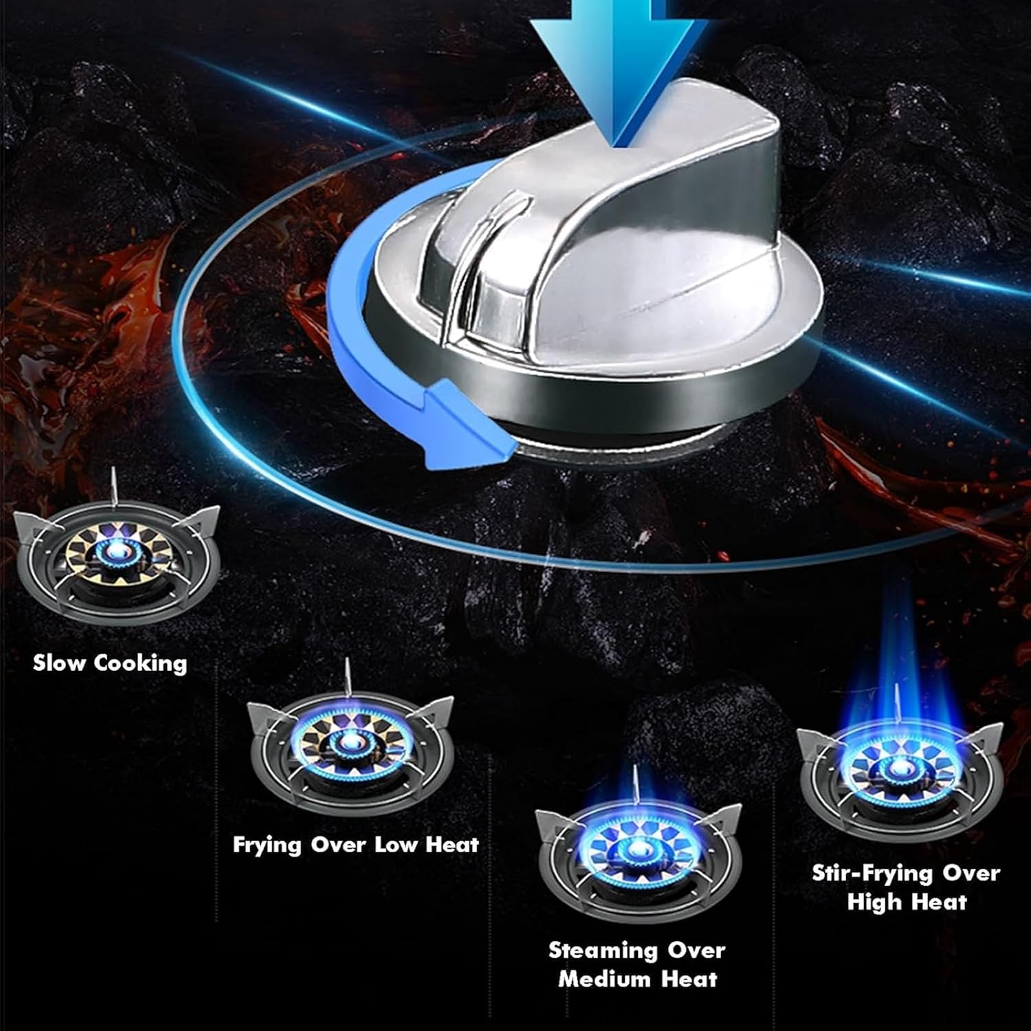 Gas Stove Free-standing - 5.2KW Fire Ring Wok Burner Gas Cooker, with Flameout Protection, Black Tempered Glass Hob Top Cooking, for Home Kitchen Camping Catering(NG)