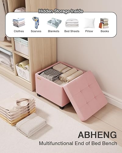 Miniatura 3 de ASND64P - Banco otomano de almacenamiento de terciopelo, reposapiés suave con compartimento oculto, soporta 770 libras, fácil montaje,