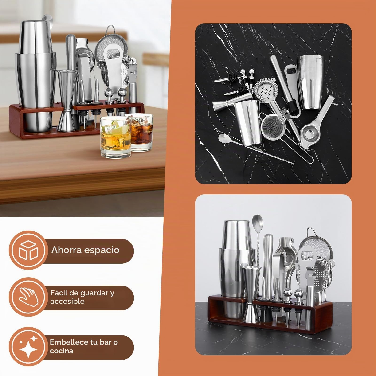 Sosayet 825ml Bostón Coctelera - Cocktail Kit con Soporte - Coctelera Profesional de Acero Inoxidable para Regalos Hombre