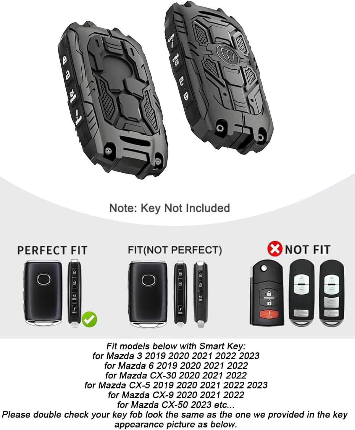 Zinc Key Fob Cover for Mazda Fob case Protector Fit for CX-5/3/6 2025 2024-2019 CX-30/CX9/MX-5 Miata 2020-2025 Key Fob Case with 3 Types Keychain, for Mazda 3/4 Button Key (WAZSKE11D01 662F-SKE11D01)