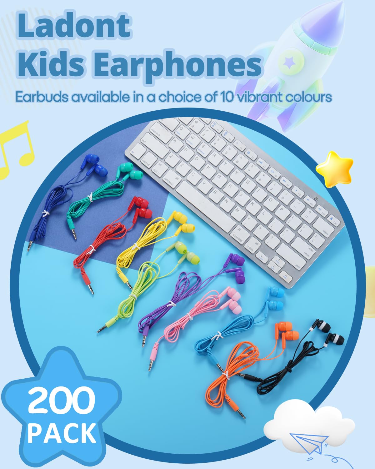 200 Pack Bulk Earbuds for Classroom Kids Wired Headphones - Dettaglio