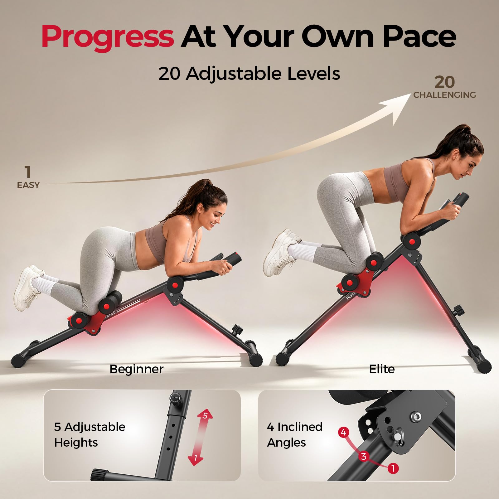 AW1 Ab Workout Machine, Ab Crunch Machine Ab Workout Equipment Foldable for Home Gym, Bottom-Up Abdominal Trainer for Core Waist Workout and Body Shaping with Adjustable Heights and Angles, Red