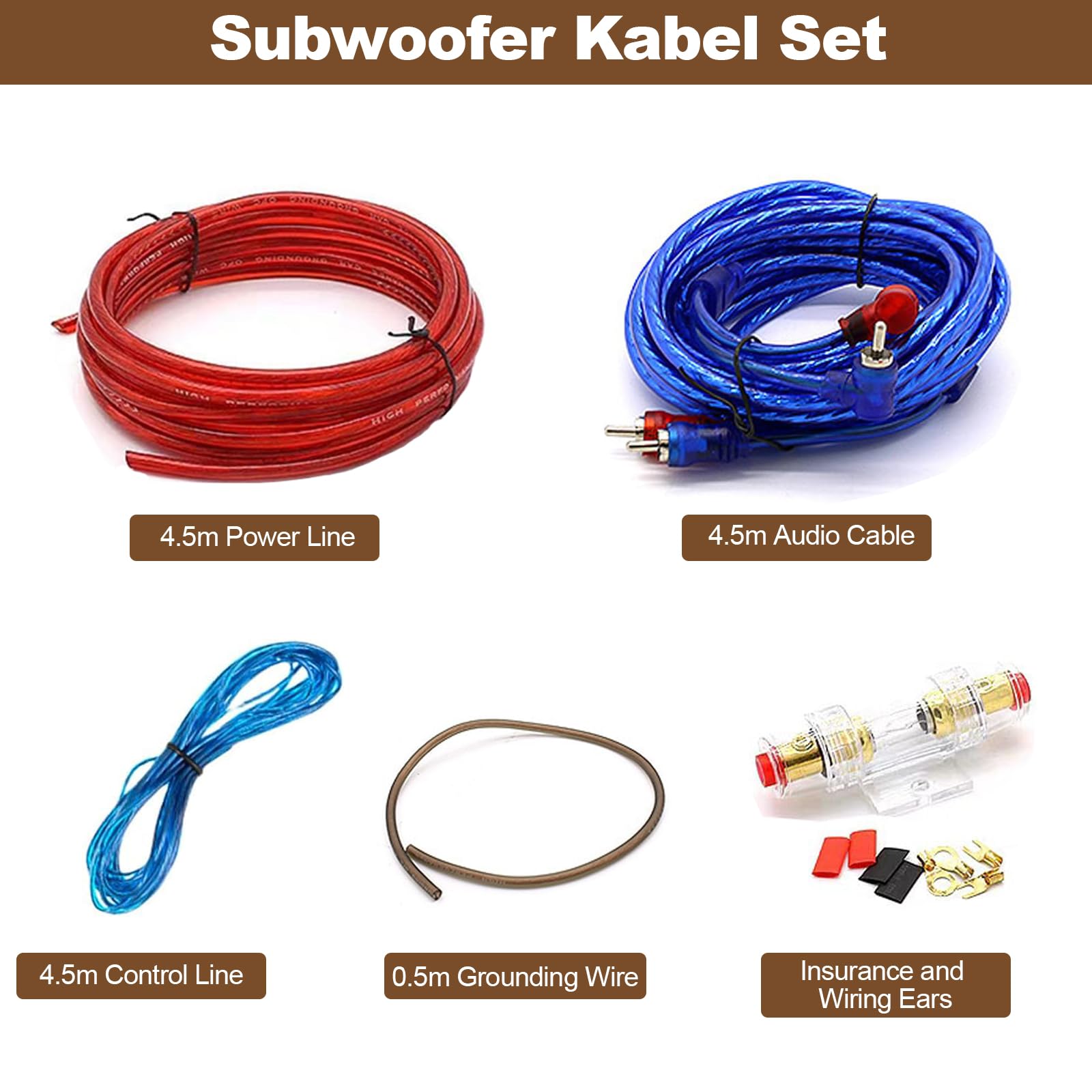 Kabel do subwoofera 10GA, zestaw kabli do subwoofera, zestaw kablowy do subwoofera, zestaw przyłączeniowy do subwoofera, Car Audio Wire, zestaw kabli wzmacniacza 1500 W