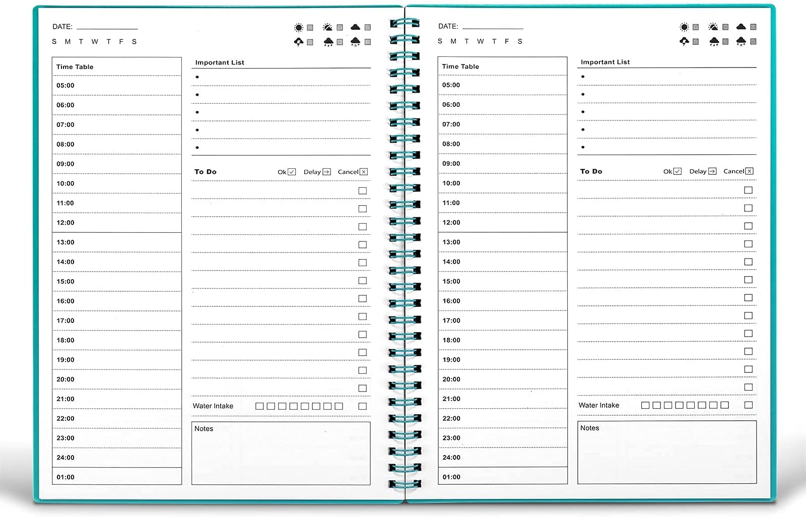 Daily Planner Undated, To Do List Notebook with Hourly Schedule, Time Management Manual and Planner, Personal Organizers, 7.6"x10.2", 48 Sheets/96 Pages, Green