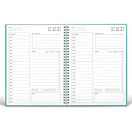 UtyTrees To Do List Notebook, Daily Planner Undated - Hourly Planner, 7.6"x10.2", Time Management Manual and Time Planner with Water Intake Checklist, 96 Pages, Green