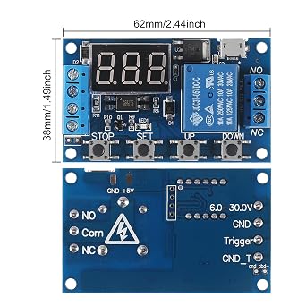 2pcs DC 6-30V Timer Relay Programmable Time Delay Relay Module Cycle Timer with LED Display Support Micro USB 5V Power Supply, Smart Home Controller