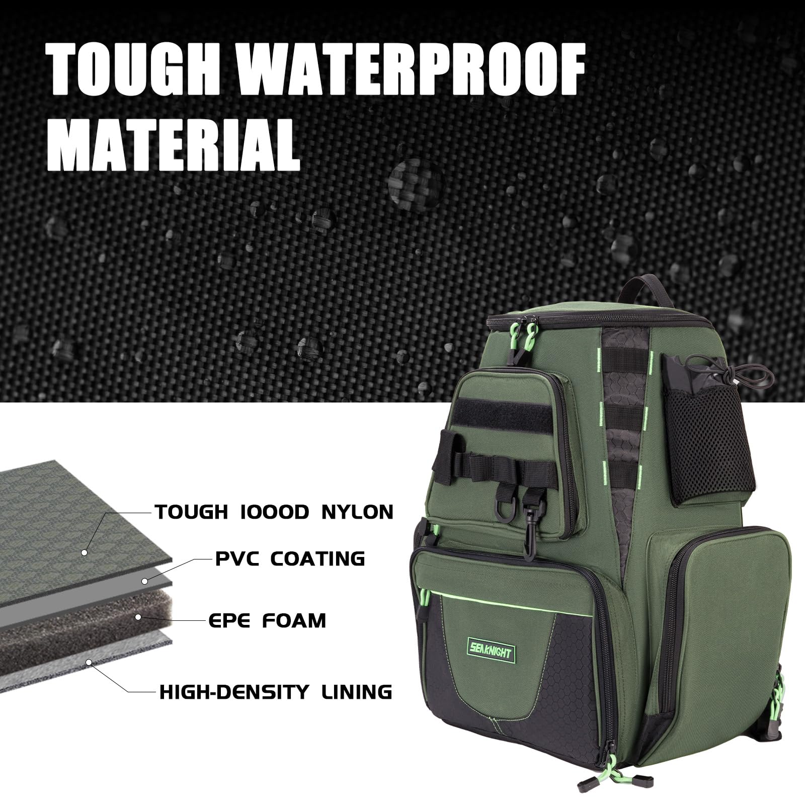 Seaknight Bolsa de Pesca SK004 Mochila Multifuncional Impermeable con Caja de señuelos Mochila de Almacenamiento para Acampar al Aire Libre Senderismo