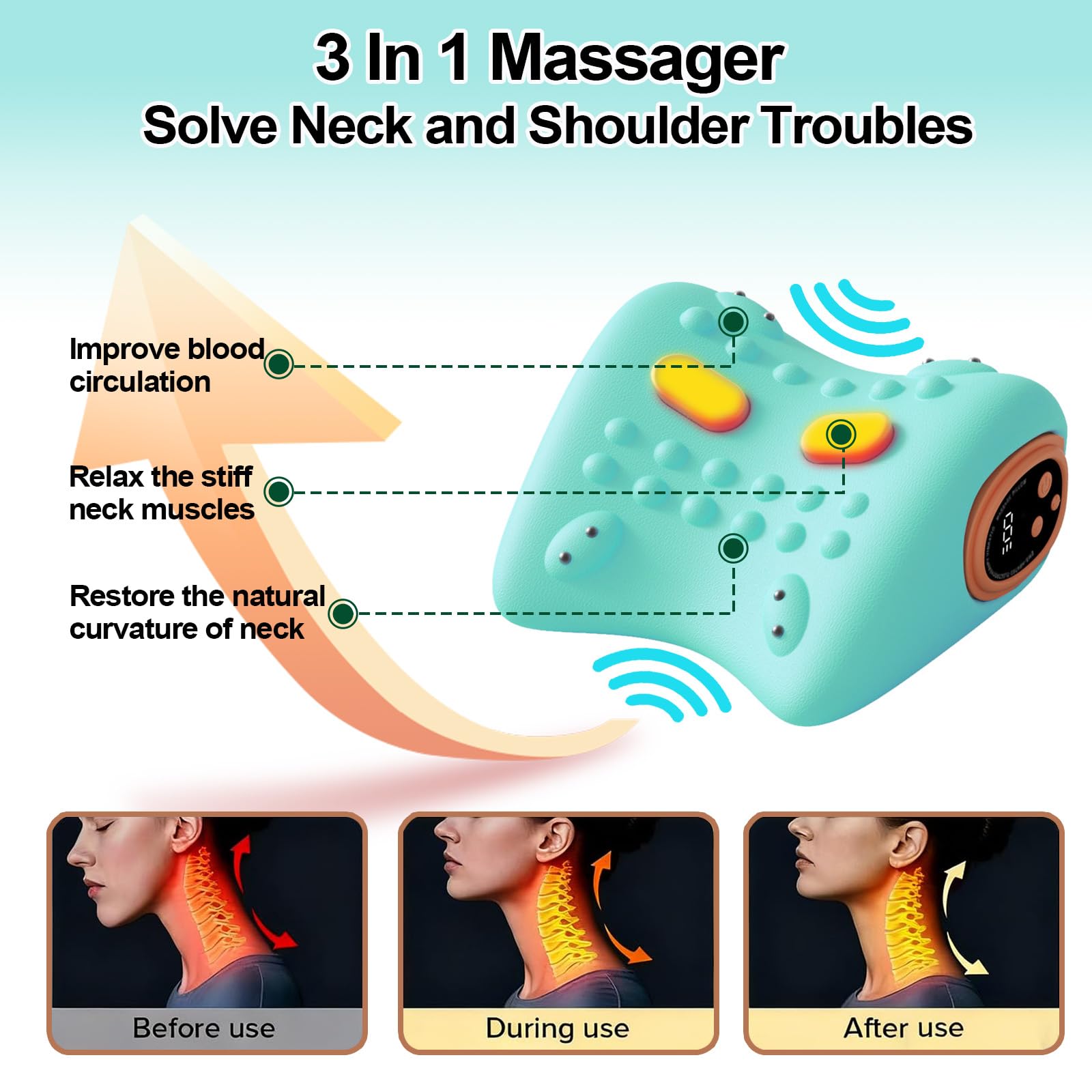 Masajeador de cuello y hombros inalámbrico, masajeador eléctrico de cuello con calor, masajeador de cuello mejorado 2026, USB 3 modos y 6 frecuencias