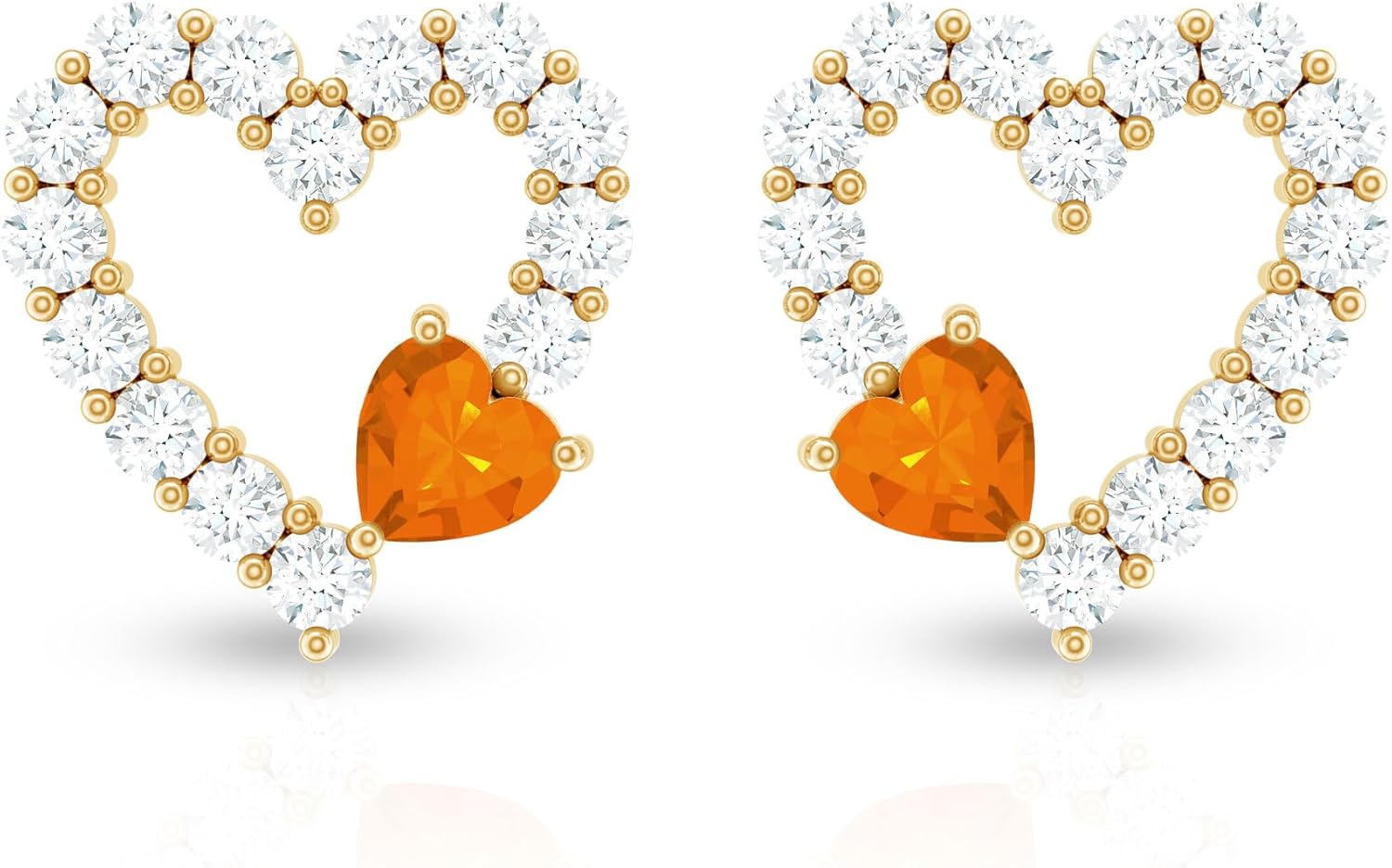 Natural Fire Opal Heart Earrings in Silver, Aaa Quality, Certified Fire Opal Diamond Earrings - Unique Gift For Women