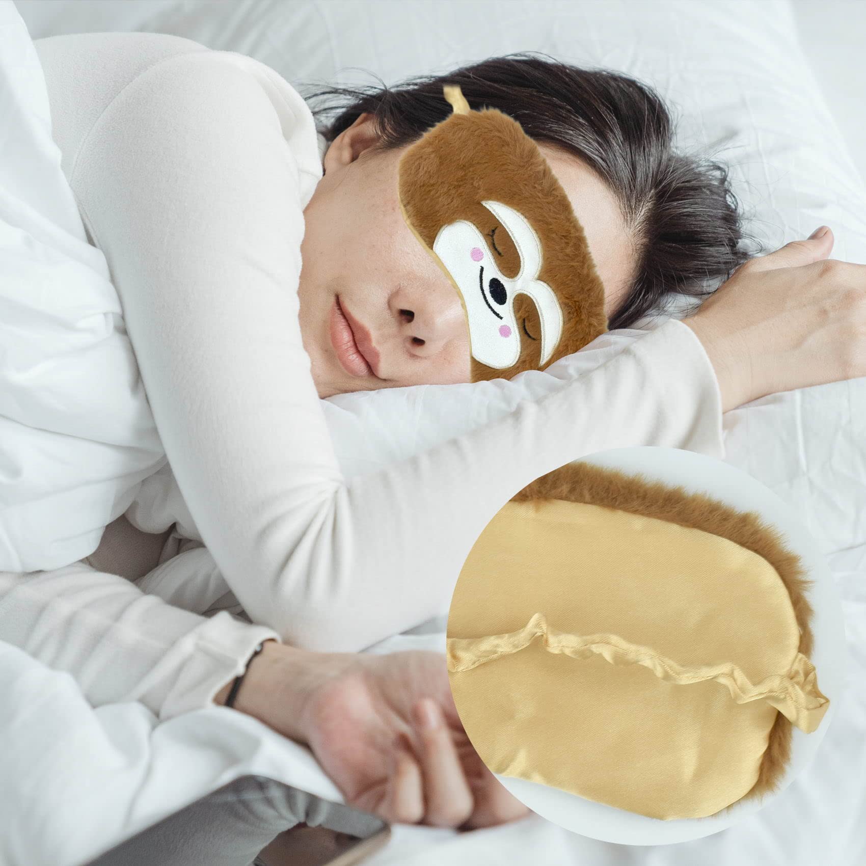 Benda per dormire – Maschera morbida per gli occhi in peluche oscurante, lussuosa protezione per gli occhi per la notte, in schiuma a di, regolabile e multifunzionale ergonomica