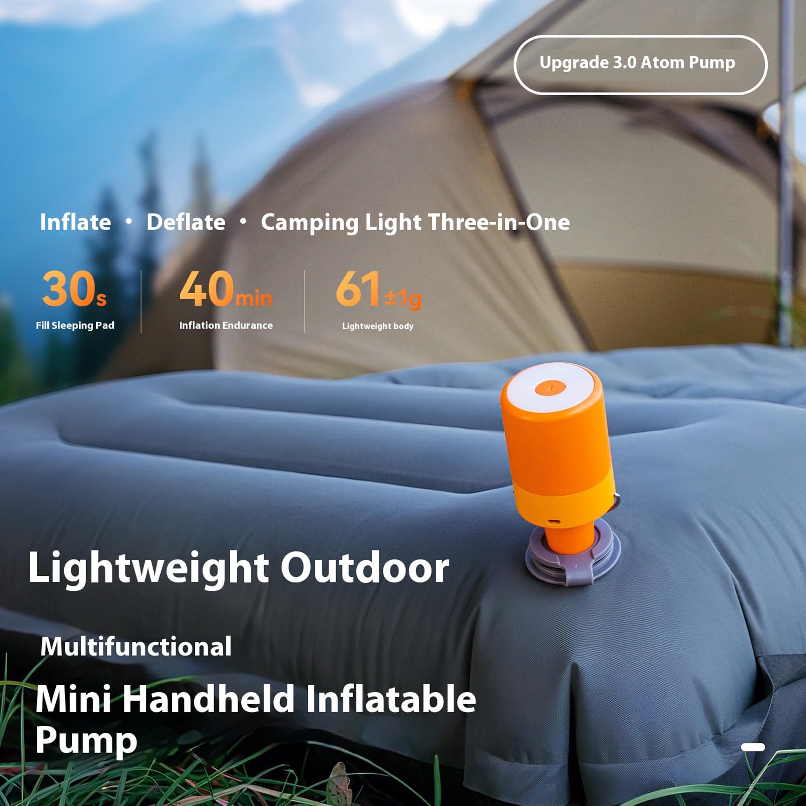 Pompes à air électriques avec lumière de camping et 5 buses de rechange pour matelas de petite taille