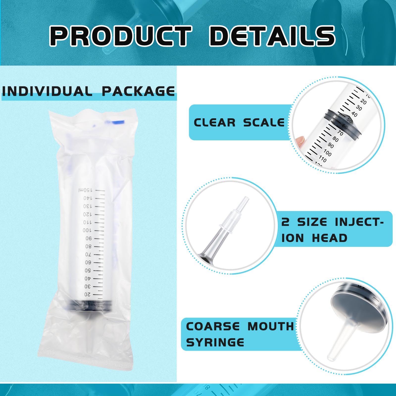 Geiserailie 50 siringhe grandi da 150 ml, in plastica, sigillate individualmente, da usare per pulire liquidi lucidalabbra, vernice, olio, misurazione filtrazione, irrigazione, riempimento