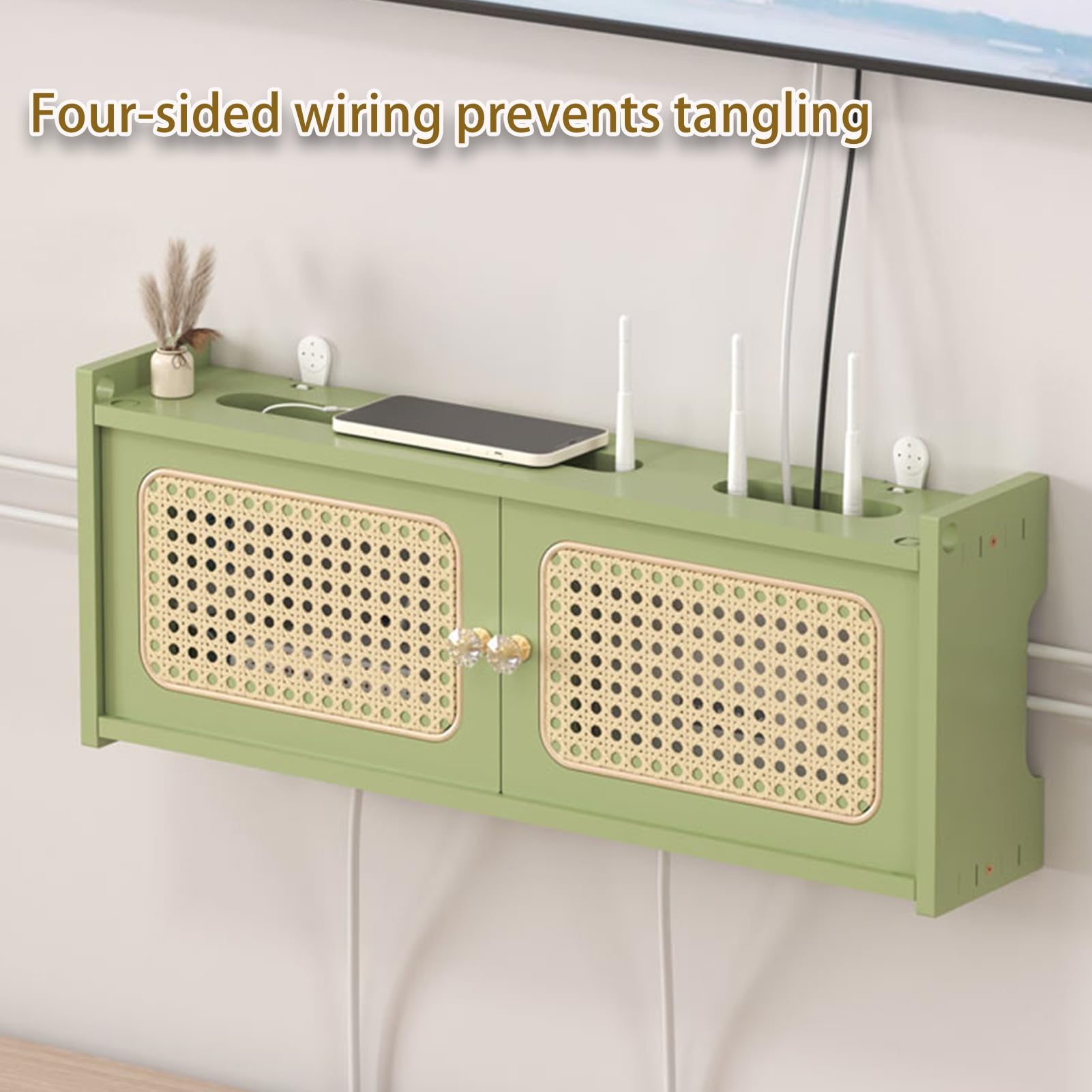 Boîtier de Rangement Mural en Bois for routeur WiFi, Cache-boîtier WiFi, Armoire for routeur, Rangement Invisible, Cache-Modem, for Bureau et Maison(Natural Wood Color,80cm/31.5in)