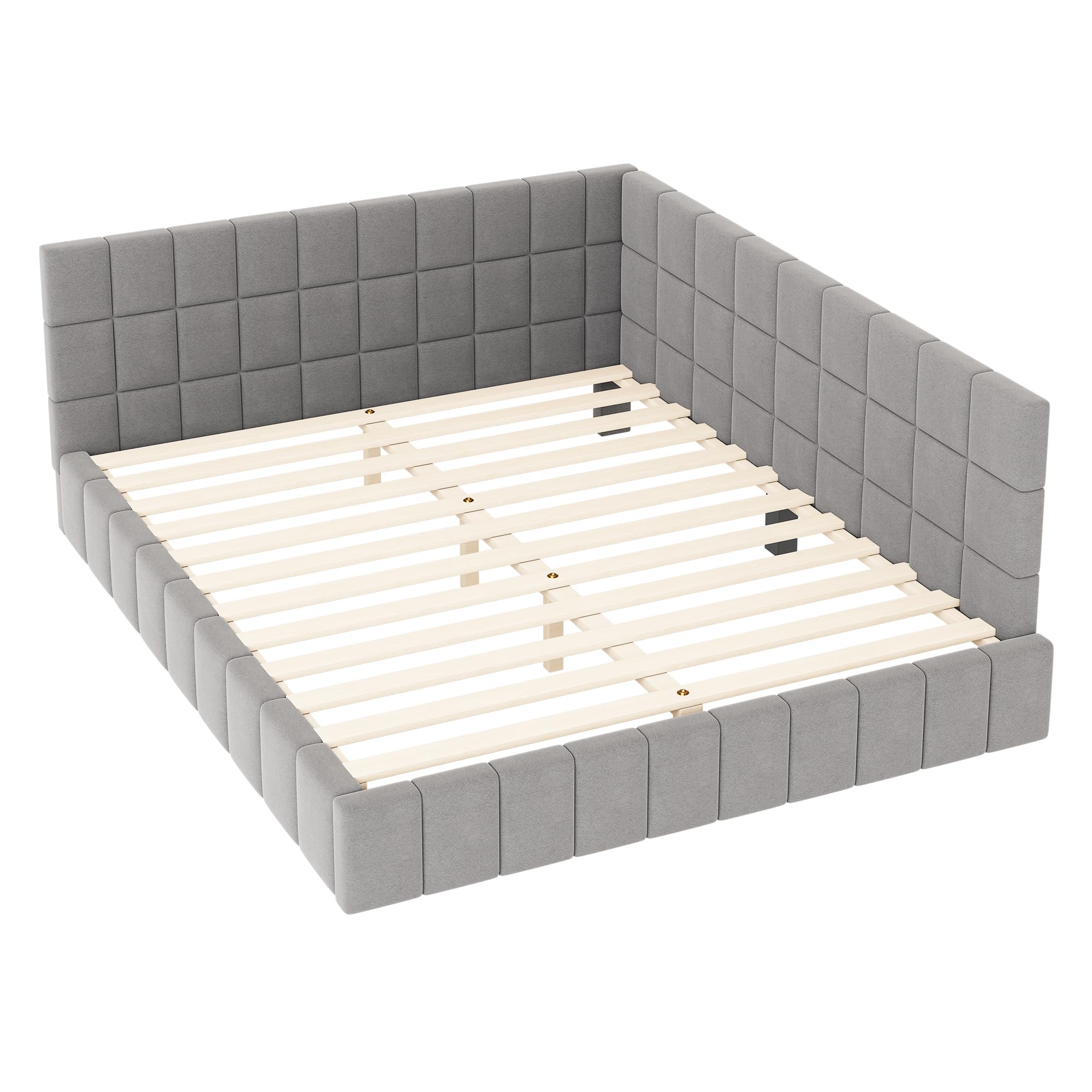 Sapgaks Canapé lit 2 places160x200,Cadre de lit 160x200 avec sommier à Lattes,2 Personnes,Multifonctionnel avec Tissu Velours,Gris(sans Matelas)