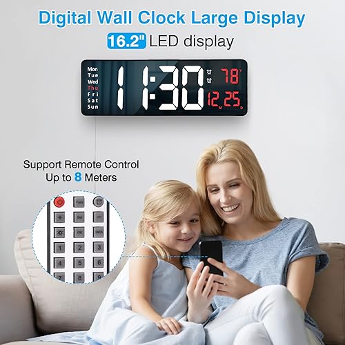 Miniatura 2 de Reloj de pared digital grande reloj digital LED de 156 pulgadas para decoración de sala de estar con control remoto hora y fecha día de la semana
