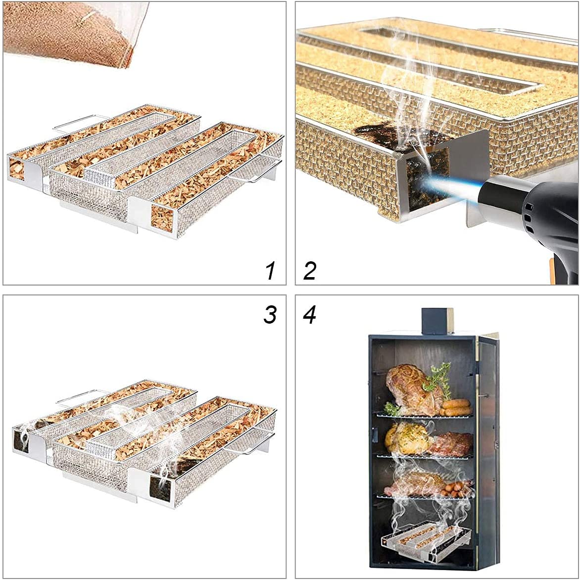 generator zimnego dymu, ze stali nierdzewnej, do wędzenia na zimno, do pieca wędzarniczego, zimnego dymu, 1 szczotka + 4 haczyki do grilla, grilla, wędzarni