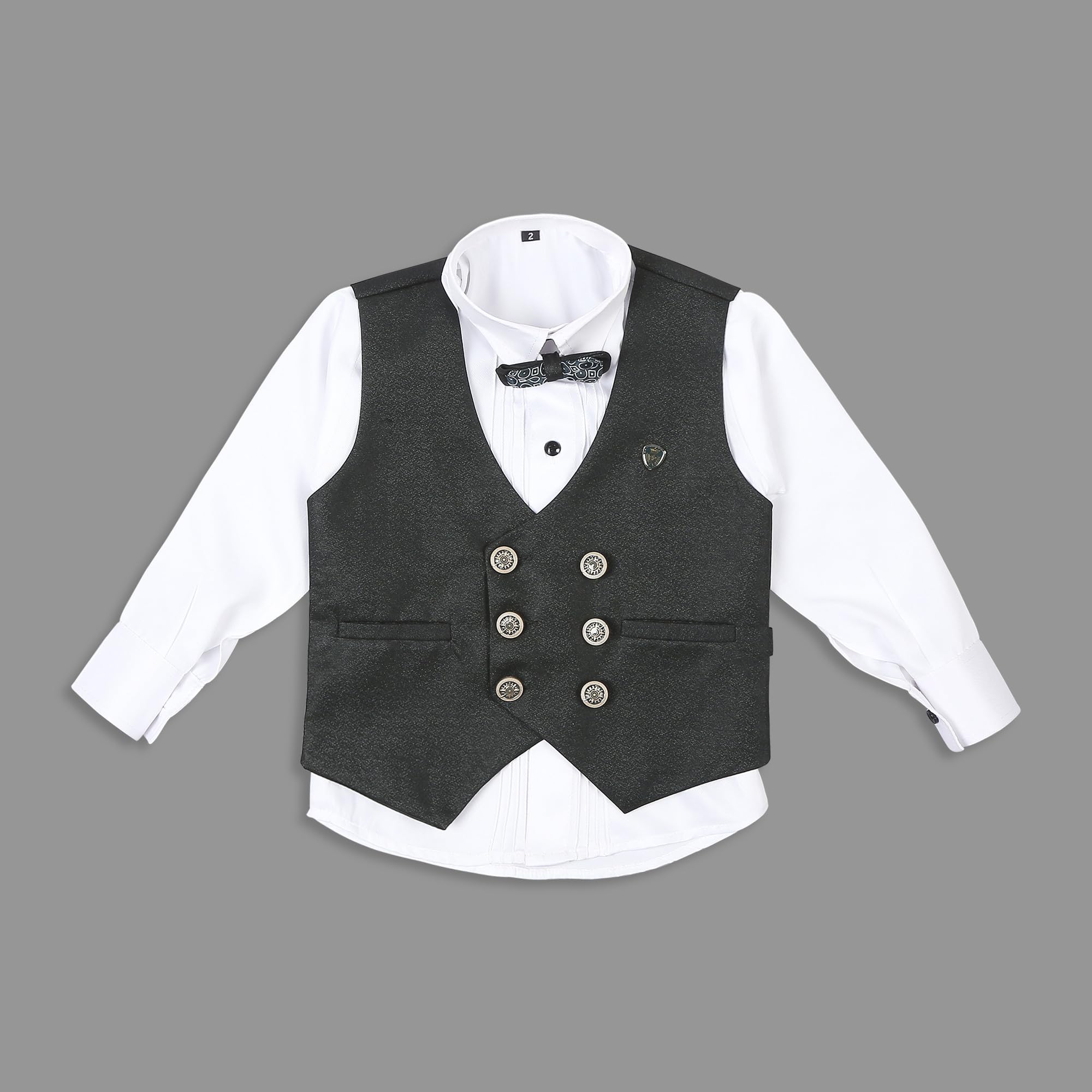 KIDS ISLAND Boys Green 4 Pcs Jacket Suit with Black Cotton Satin Shrit and Bow tie | KI_242_1077_Green_1 4