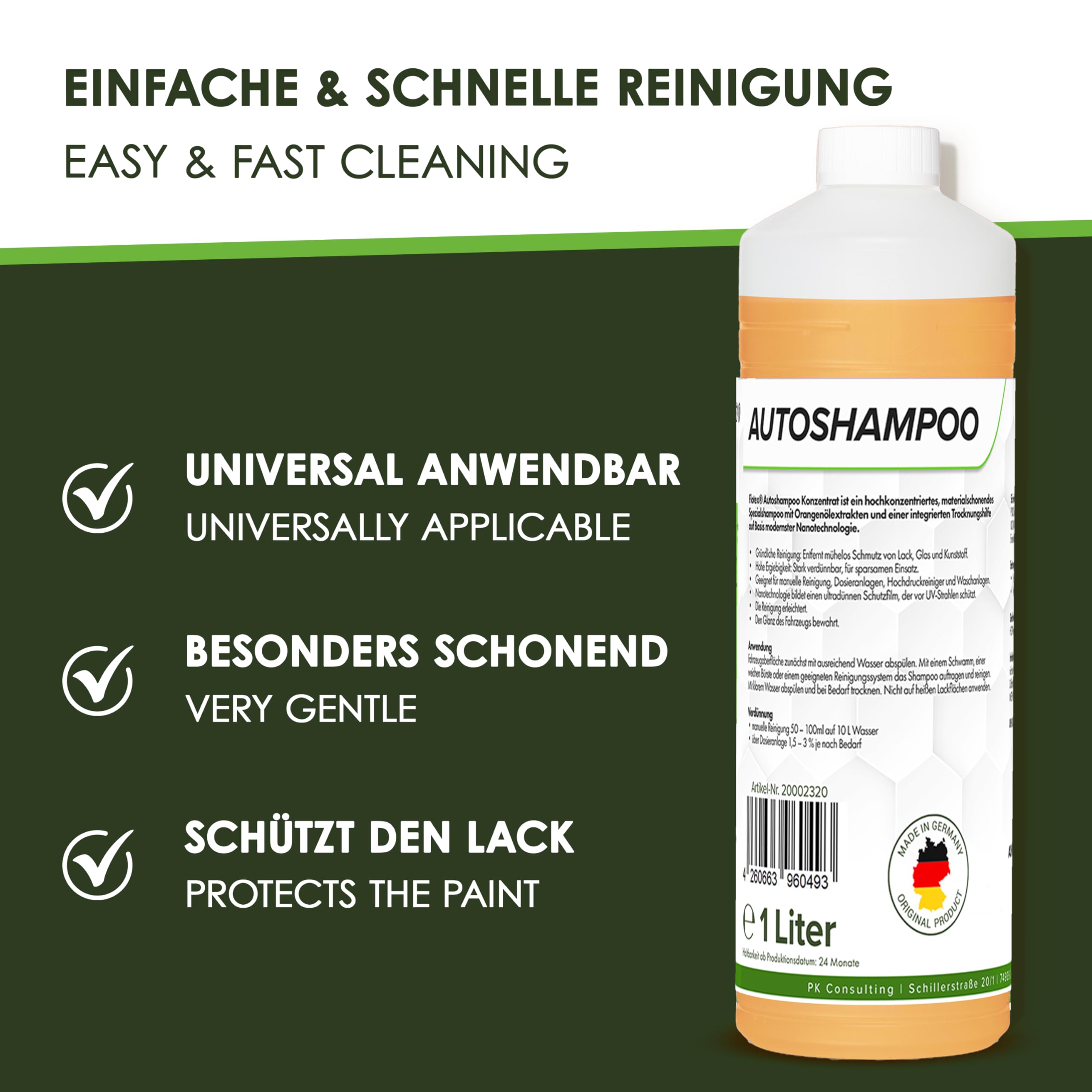 Autoshampoo Konzentrat in praktischer 6x1L Flasche | Autoshampoo für Hochdruckreiniger | Autoreiniger für PKW, LKW, Wohnmobil und Motorrad