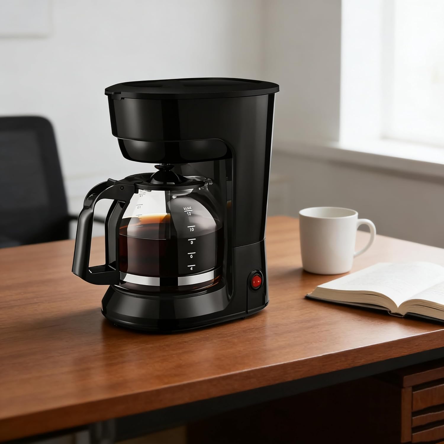 Black Programmable 12-Cup Drip Coffee Maker - Removable Filter Basket & Auto Shut-Off for Daily Brewing