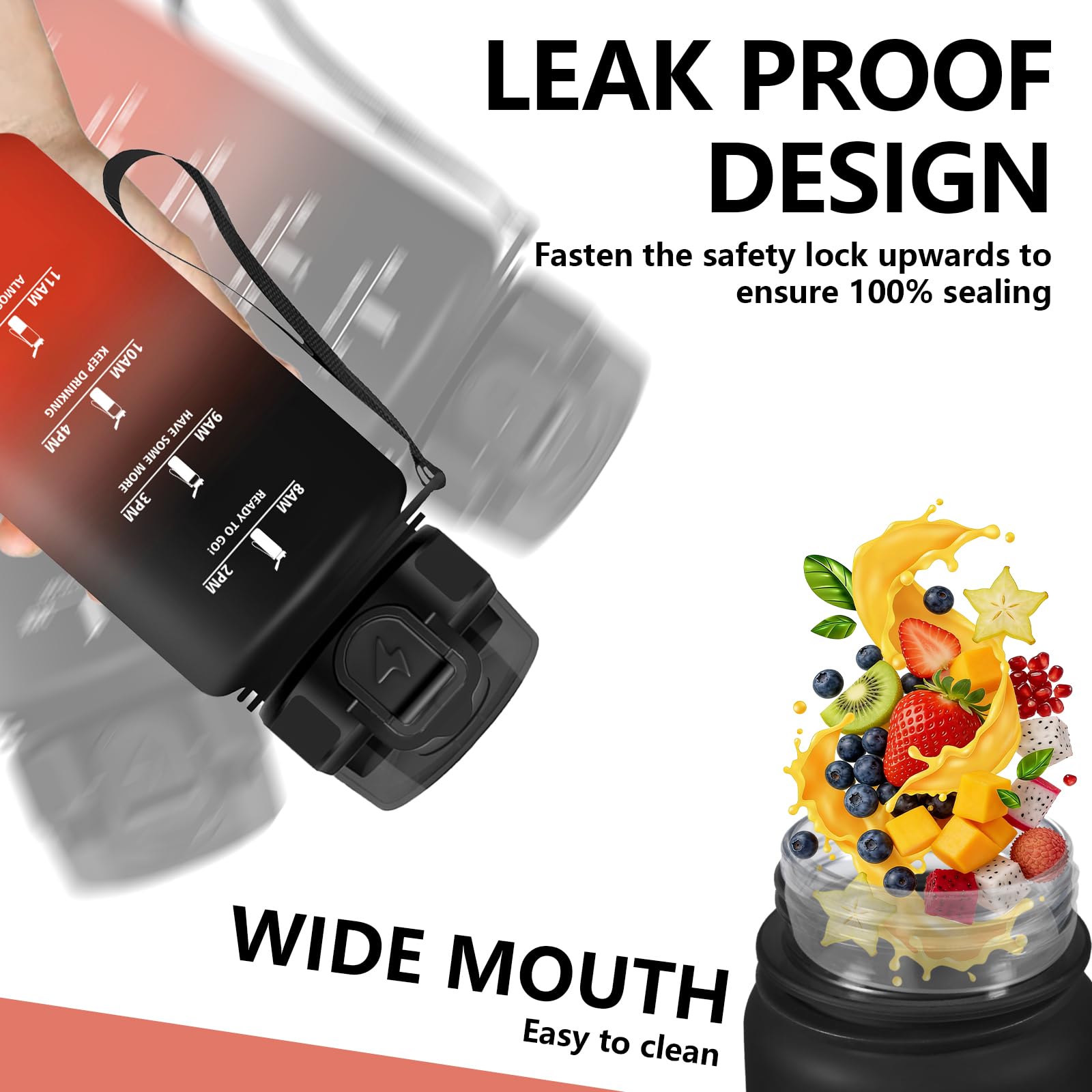 Gourde 500ml, Gourde Enfant avec Marqueur de Temps, Verrou de Sécurité, Anti Fuite Bouteille d'eau Motivation, Facile à Nettoyer, Gourdes avec Paille pour École, Velo, Gym - 4