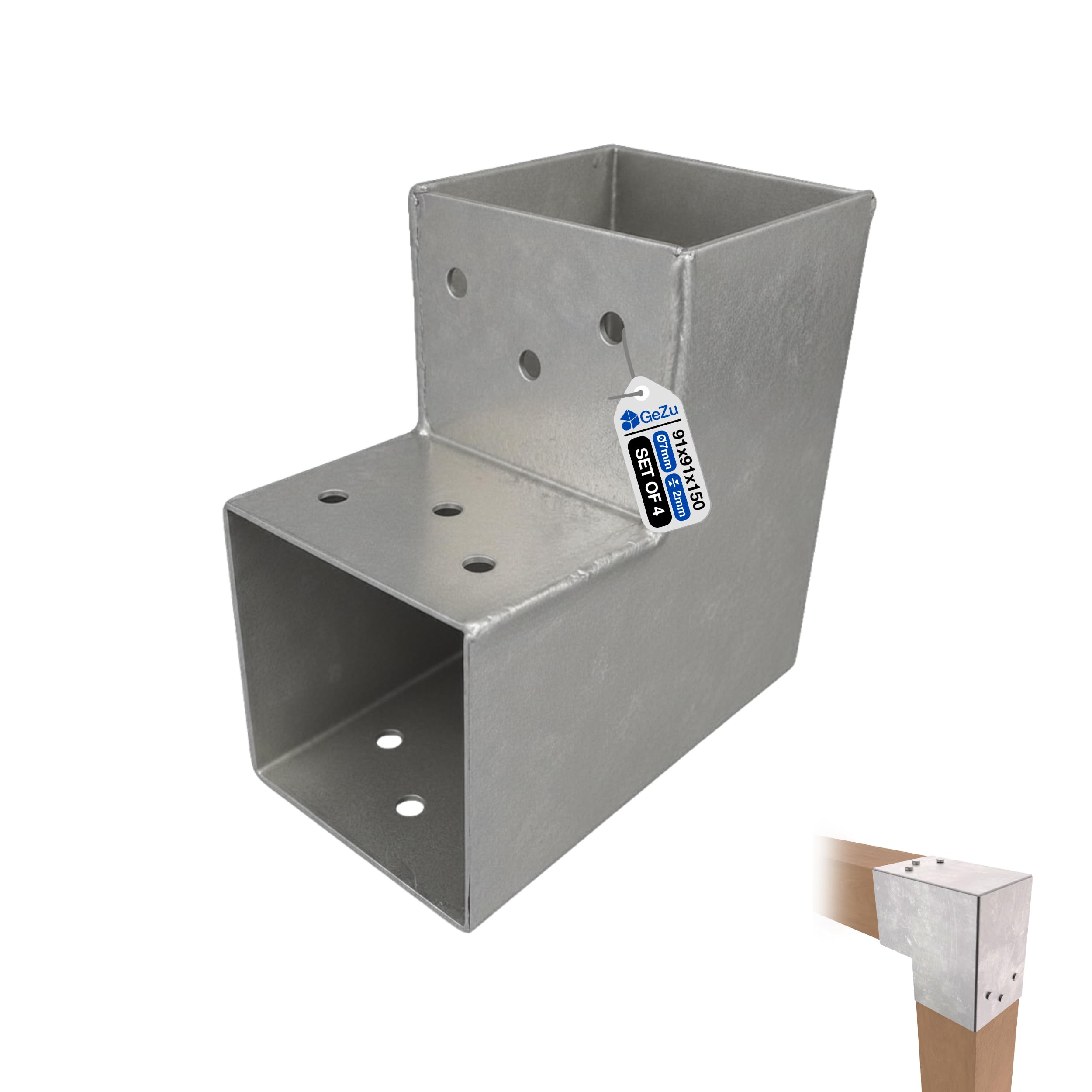 GeZu Impex Post Connector L 91 x 91 mm Hot Dip Galvanised Set of 4 Pergola L Shape Square Beam Post Connector Corner Pavilion Bracket