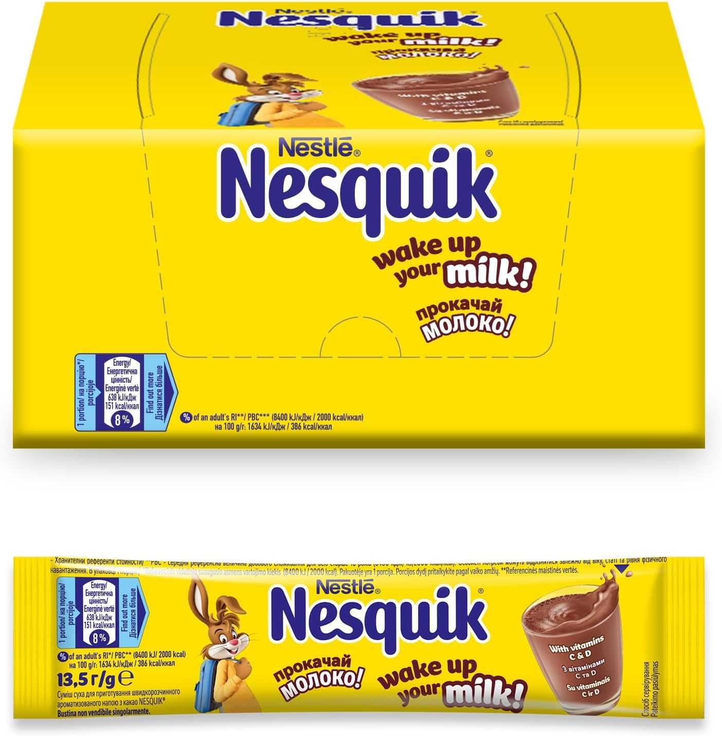 BOISSON CHOCOLAT CACAO NESQUIK FABRIQUÉE PAR NESTLE EU CONSERVATION LONGUE (60 Sachets x 13.5g)