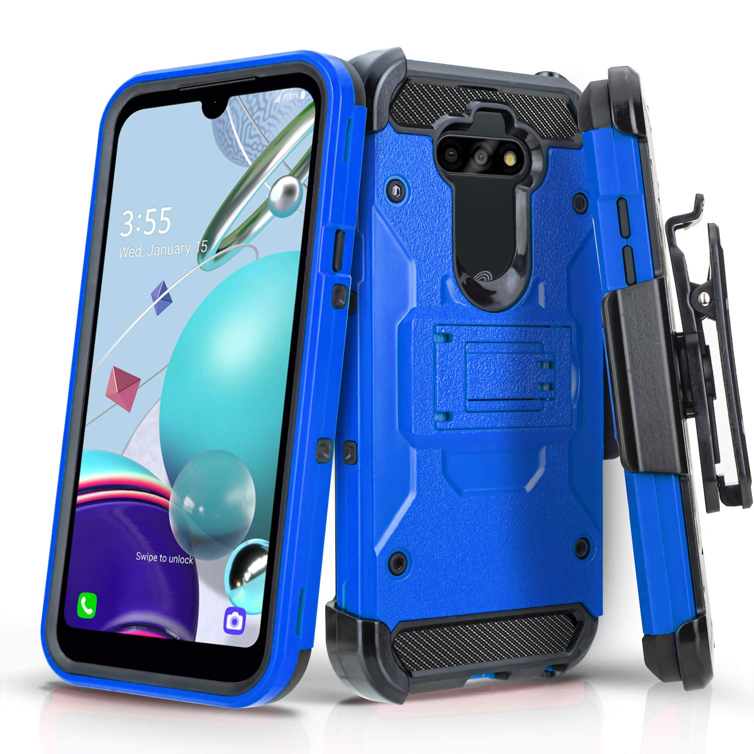 CaseMart Phone Case for [LG K31 Rebel (L355DL, L355DC)], [Tank  Series][Blue] Shockproof Cover Belt Clip Holster for LG K31 Rebel  (Tracfone, Simple