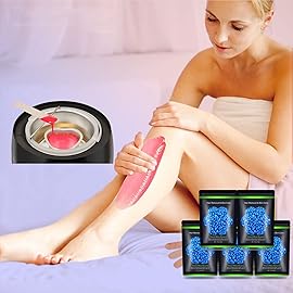 Auperwel Wax Beads for Hair Removal 1.1 lb (17.6 oz), Hard Wax Beads for Sensitive Skin - Brazilian, Face, Bikini, Legs, Eyebrow, Painless Waxing Beads Kit for Women Men, 5 Packs with 10 Wax Sticks