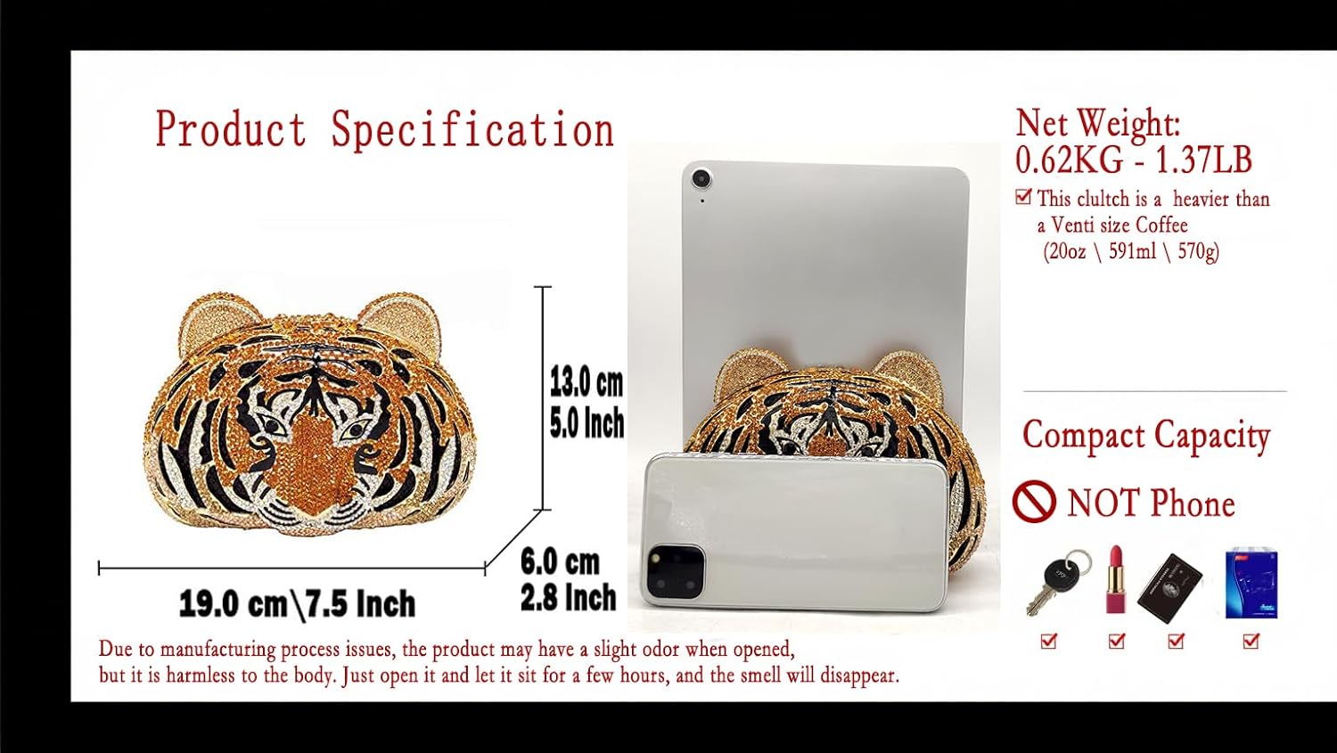 Boutique De FGG Tiger Clutch Purse for Women Animal Crystal Evening Bag Formal Party Rhinestone Handbag Prom Clutch Bag,Mini