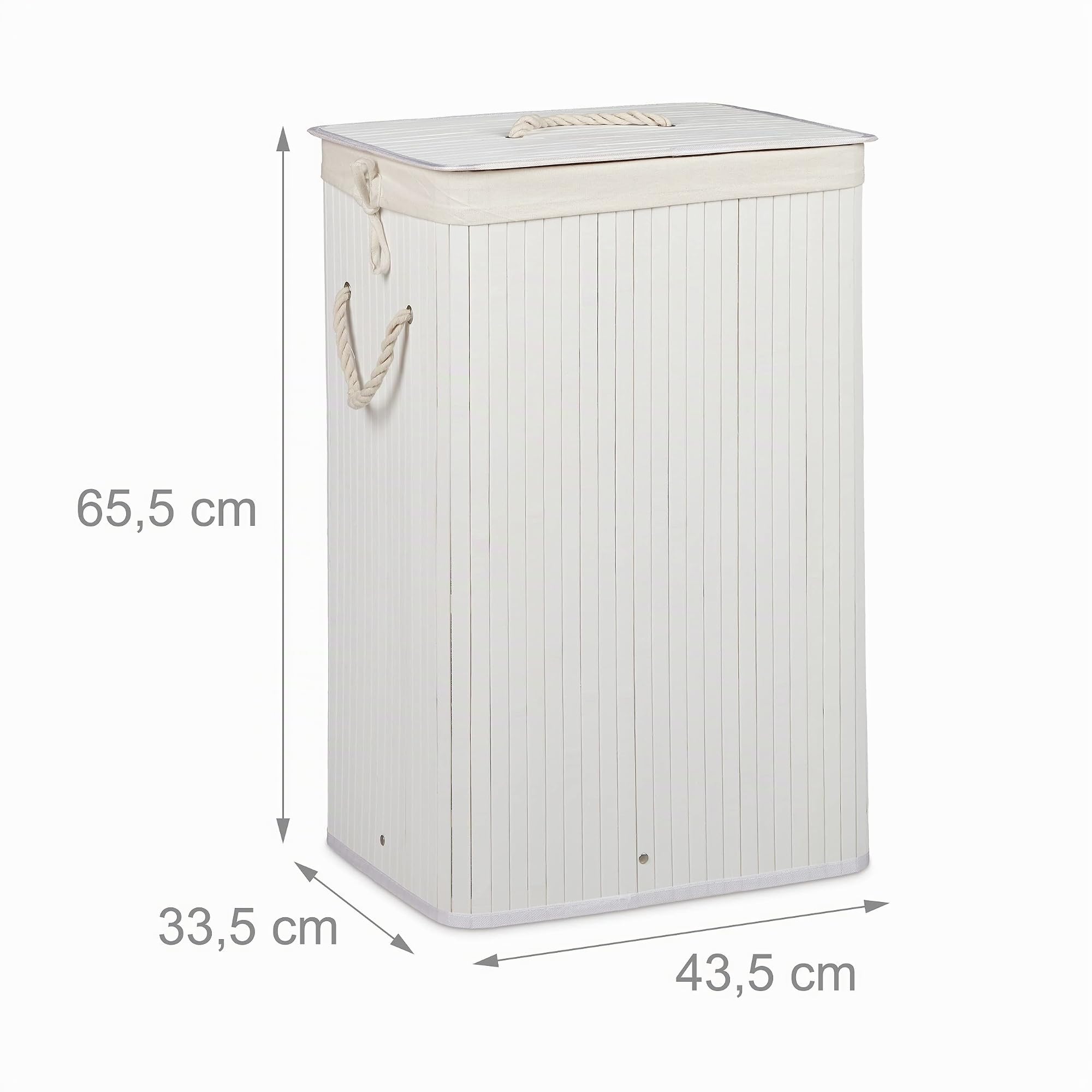 Relaxdays Cesto Ropa Sucia Plegable, Cubo Colada Rectangular con Tapa, Bambú, 83 L, 65,5 x 43,5 x 33,5 cm, Blanco