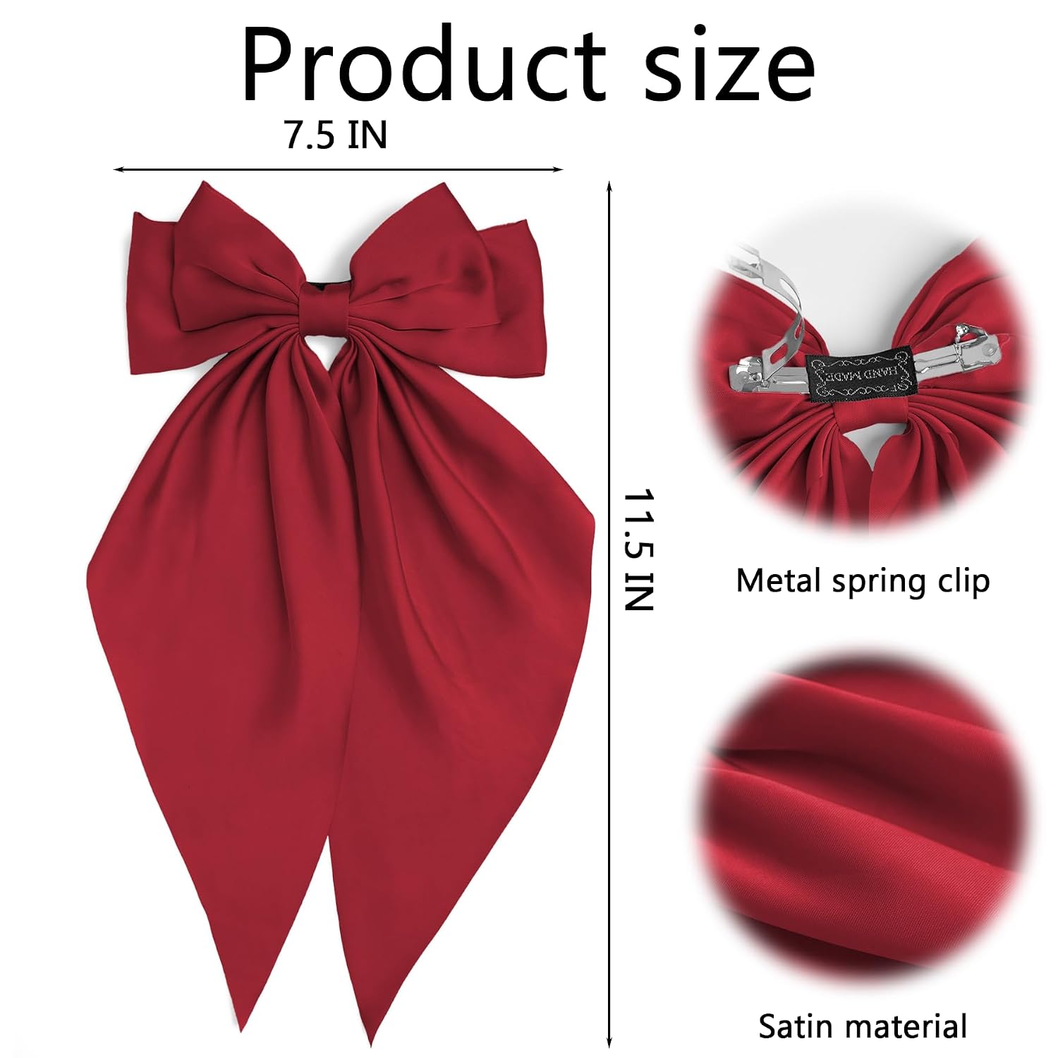 Burgund Hair Bows for Women Girls, 2 PCS Large Long Tail Satin Ribbon Hair Bow Clips, Coquette Aesthetic Accessories image 2