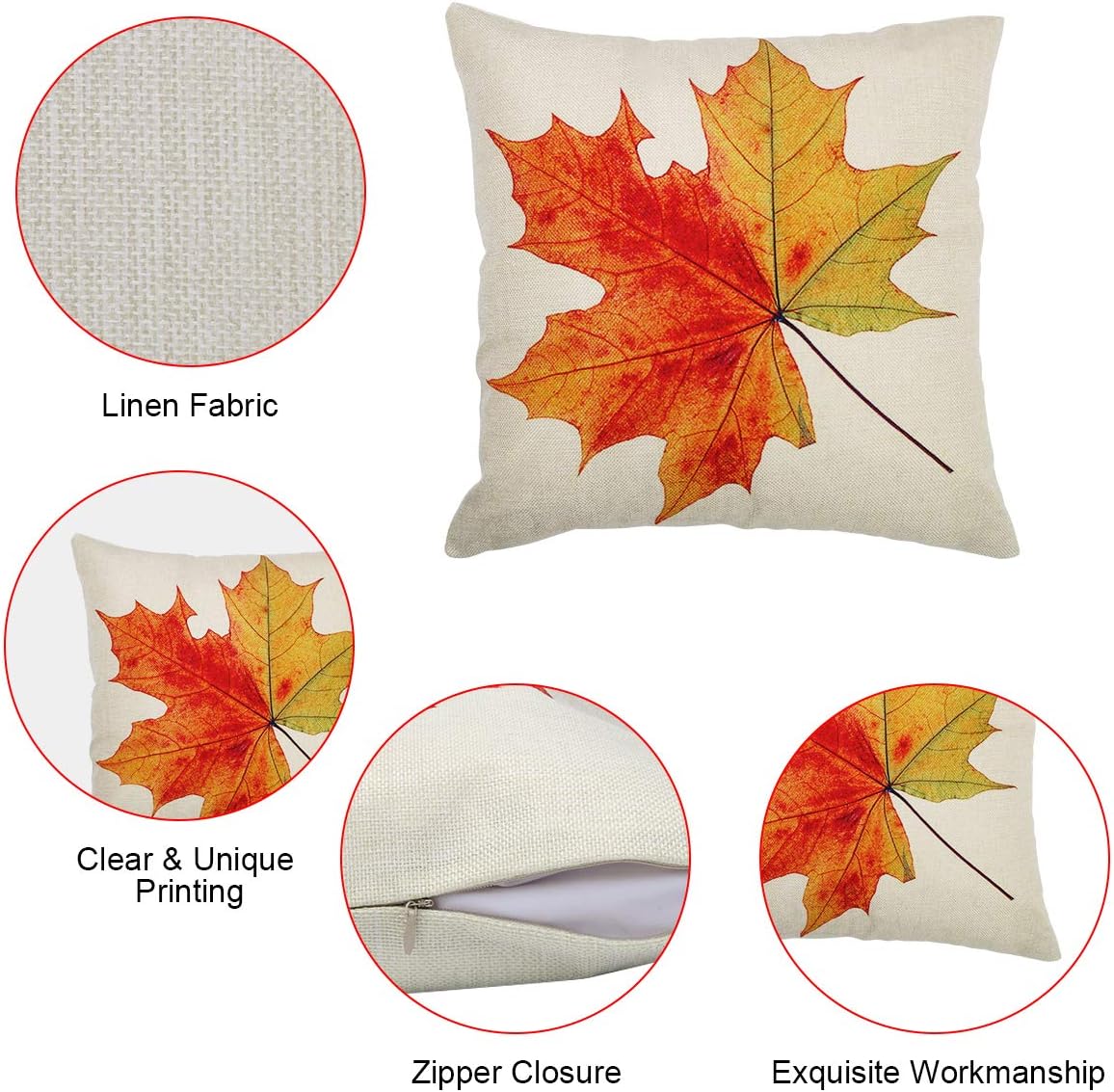 Fall Pillow Covers, Autumn Maple Leaves Pillow Cases 4 Pack Fall Decorations Couch Pillow Cases, Linen Fall Decor for Sofa Couch Bed and Car, 18"x18"