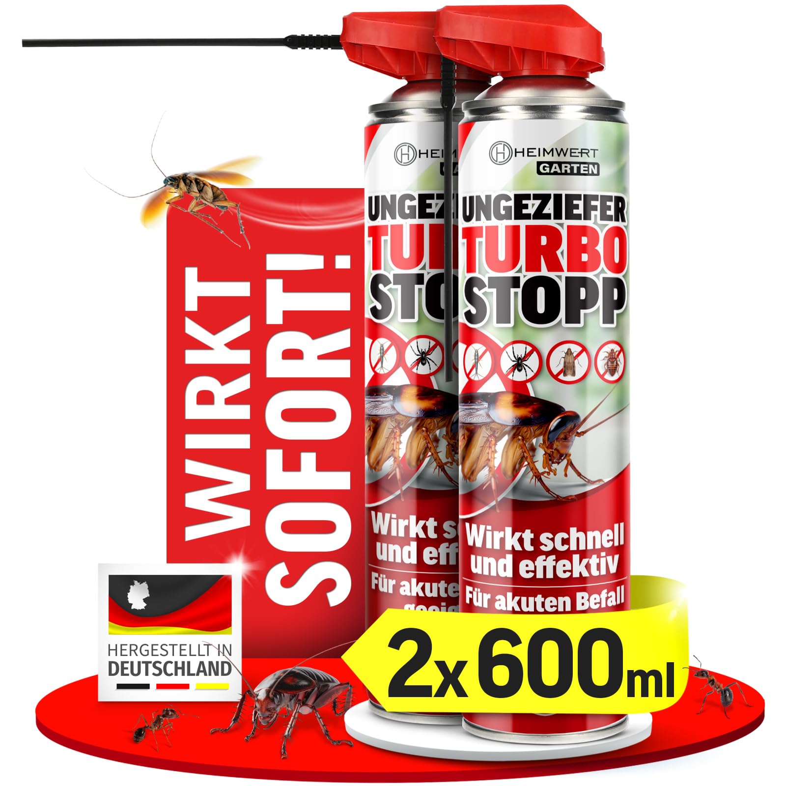 HEIMWERT Insektenspray Akut gegen Ungeziefer – Sofortige Wirkung mit Langzeitschutz gegen Ameisen, Mücken, Fliegen, Silberfische, Spinnen uvam - Spray Mittel für Wohnung + Garten 600 ml (2x600ml)