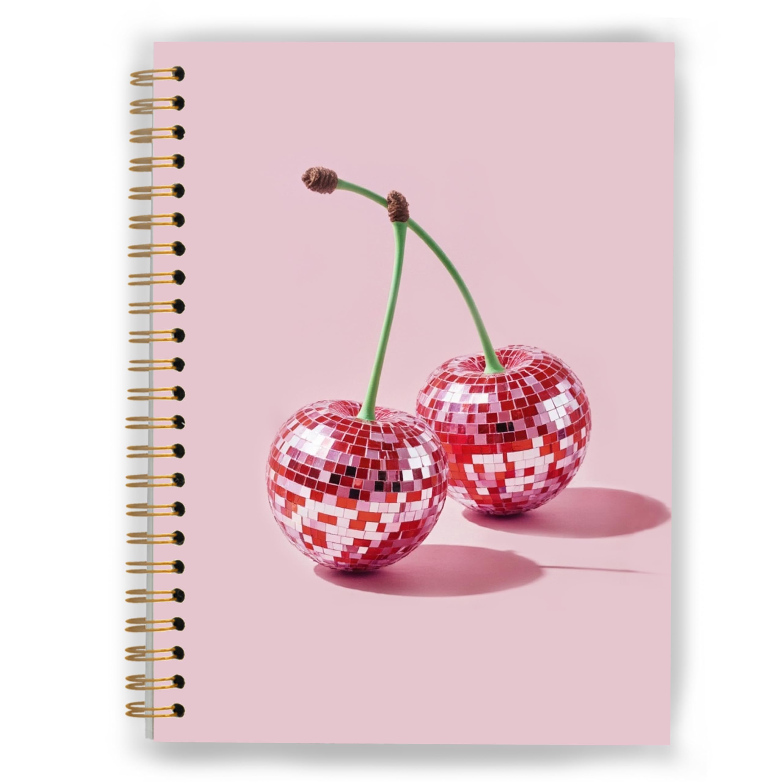 XUNLURY Preppy Hot Pink Disco Ball Cherry Notebook, Pink Girly Journal for Women Girls, Funky Y2K Retro Cherry Spiral Notebooks 5.5x8.3 Inch