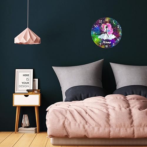 Vista 67 de Reloj de pared personalizado con diseño de unicornio y rosa con purpurina para habitación de los niños, reloj de pared personalizado con nombre