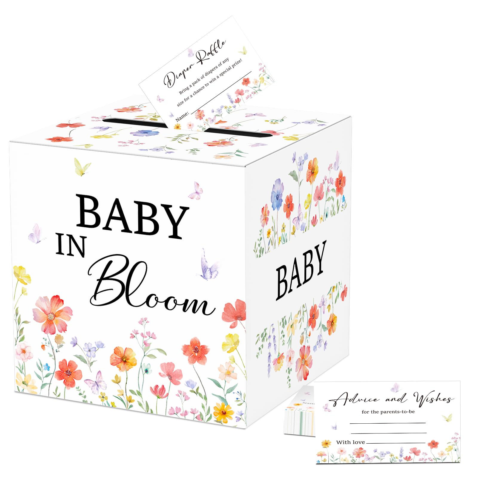 QISOLIY 50 Pieces Diaper Raffle Tickets with Box Baby Shower Game Invitations Diaper Raffle Cards Diaper Raffle Box Set for Baby Shower Gender Reveal