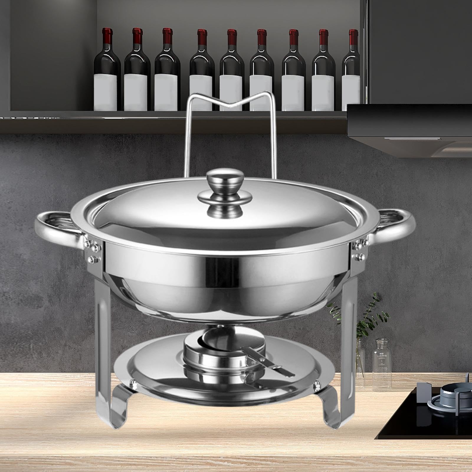 Calentador de Buffet Redondo de Acero Inoxidable con Tapa. Fácil de Usar. Ideal para Recepciones, Y Fiestas, Argén, Individual