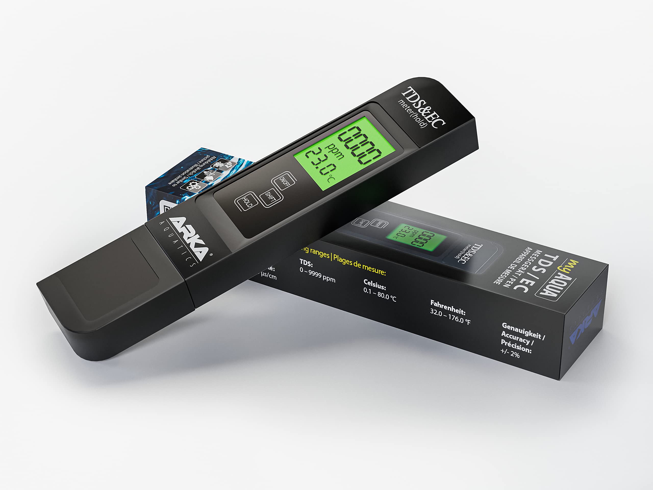 ARKA myAQUA TDS/EC Meter 3in1 - Mesure de manière fiable Les TDS, l'EC et la température. Solution d'étalonnage Incluse pour des mesures précises dans différents Types d'eau.
