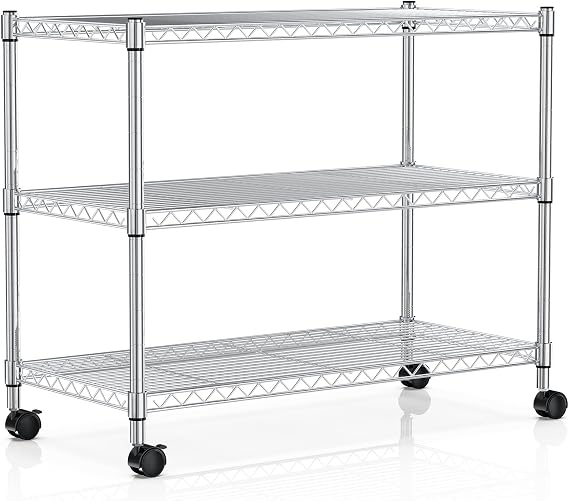 YSSOA Heavy Duty 3-Tier Storage Shelves 750Lb Capacity, 24.02 D x 13.78 W x 21.97 H Shelving Unit for Pantry, Garage, Laundry and Kitchen, Chrome