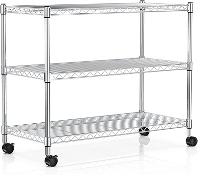 YSSOA Heavy Duty 3-Tier Storage Shelves 750Lb Capacity, 24.02 D x 13.78 W x 21.97 H Shelving Unit for Pantry, Garage, Laundry and Kitchen, Chrome