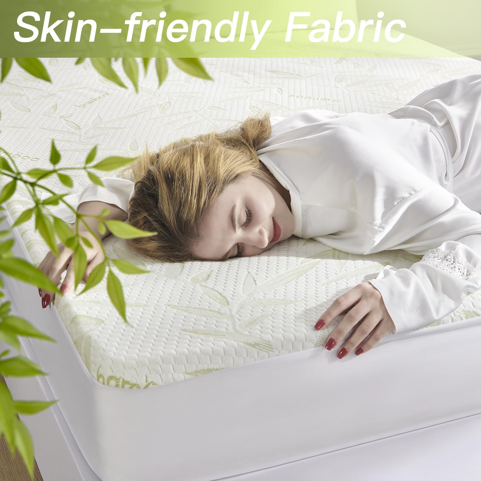 Mattress Protector - Protector de colchón tamaño individual, impermeable lavable de rayón de bambú, transpirable y silencioso, ajuste profundo elástico para colchones de 13 a 53 cm