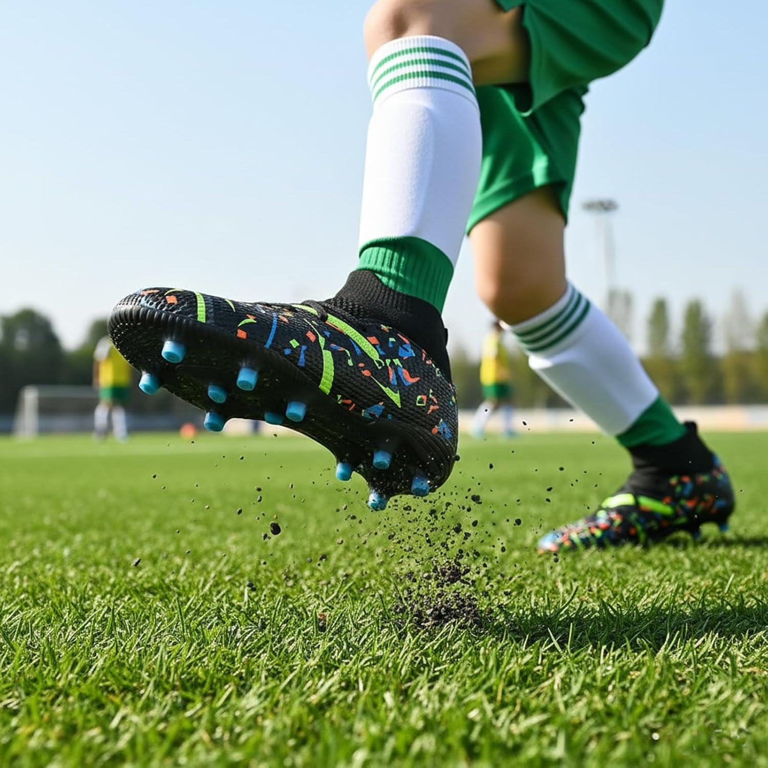Kids Soccer Cleats Boys Girls Youth Football Shoes for Little/Big Kid Outdoor Indoor Firm Ground Athletic ，with Shin Guards and Soccer Socks