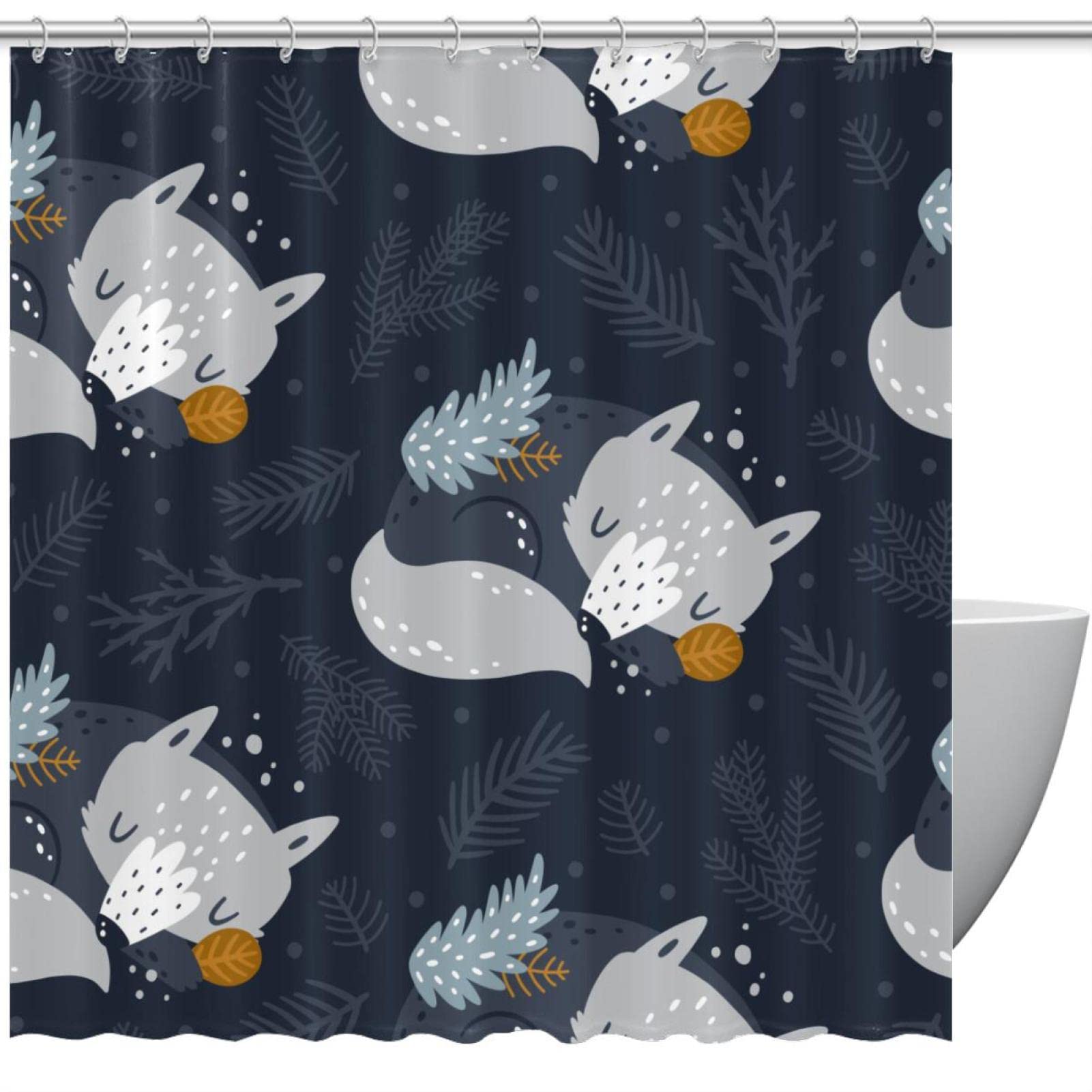 Rideau de douche loups mignons et animaux boisés collection Good Night