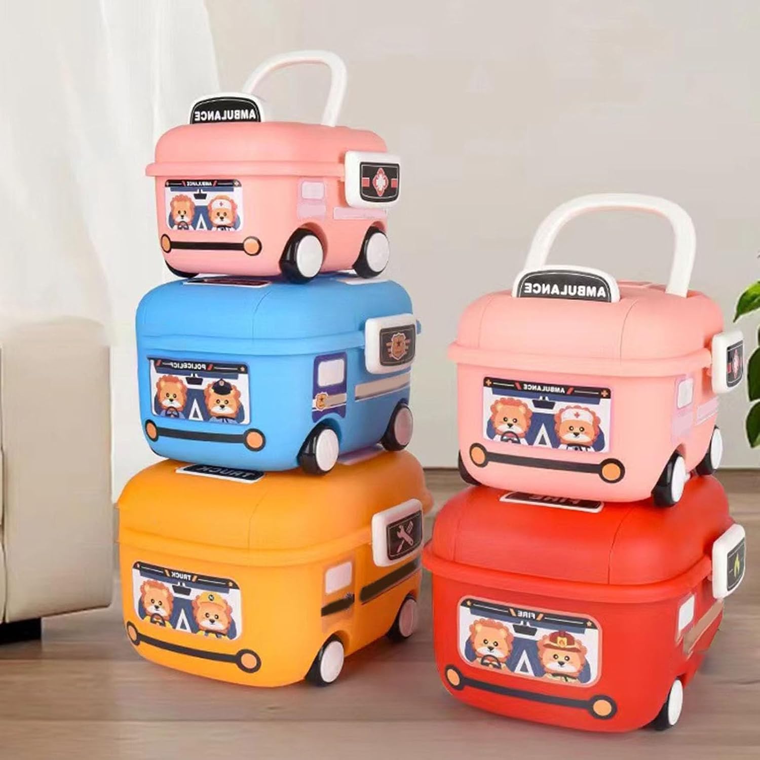 Interactive Storage Trunk with Smooth Edged Construction Portable Handle for Playtimes Organization Car Shape Toy Organizers